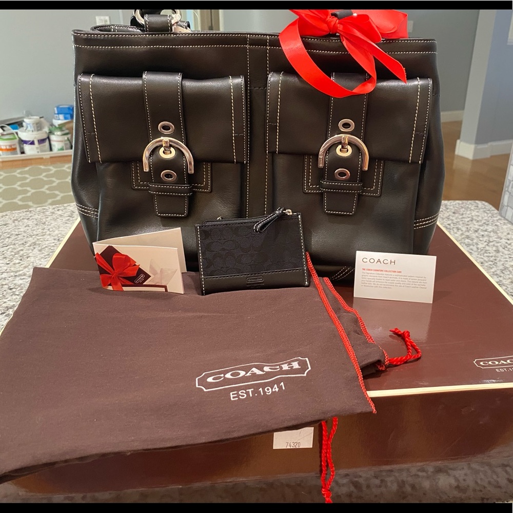 Coach Soho Leather Tote,Soho signature coin wallet